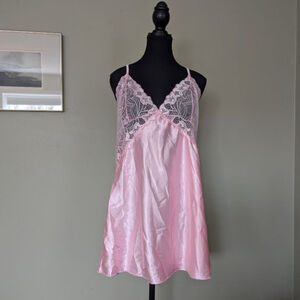 Avidlove - Lace Satin Chemise Nightgown - Baby Pink - XXL
